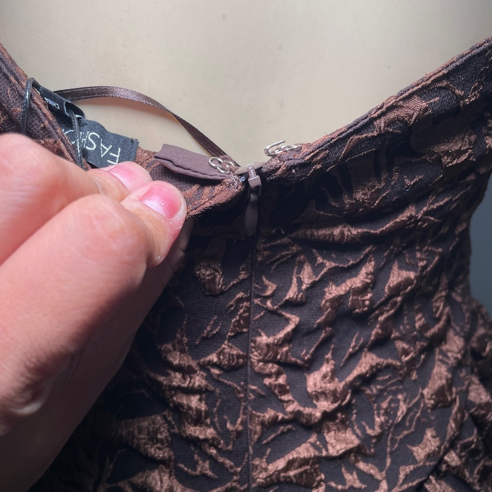FASHIONNOVA Halter Textured Mini Dress - Chocolate - Picture 6 of 8